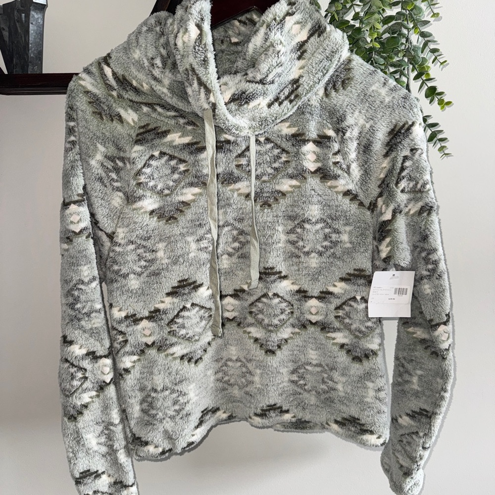 Gray and White Teddy Jacket with Cozy Hood
